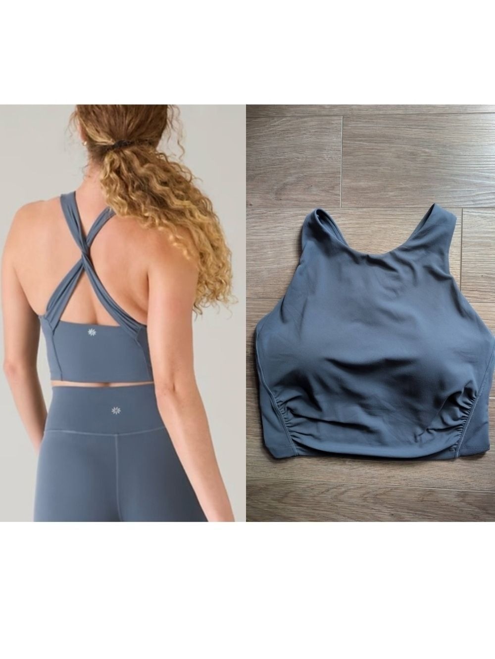 NEW! Athleta | Conscious Twist Crop Bra In Granite Blue D-DD